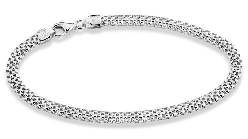 Miabella 925 Sterling Silver Italian 4mm Mesh Link Chain Bracelet for Women, Made in Italy (Length 8 Inches) - Image 1